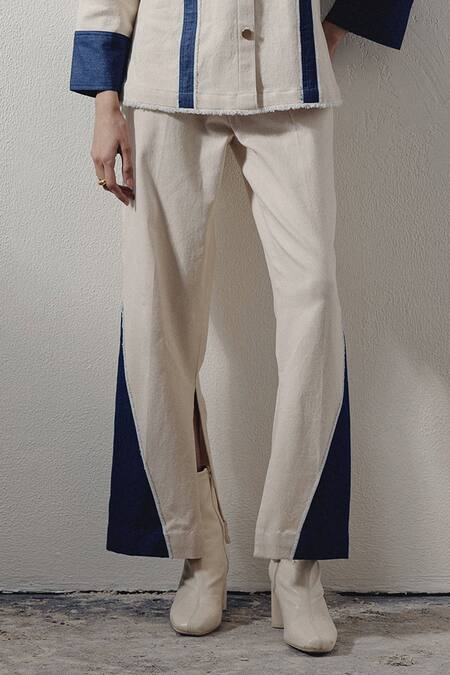 Veera Wear_White Denim Slit Detail Pant_Online_at_Aza_Fashions