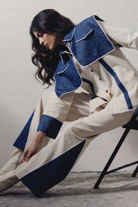 Buy_Veera Wear_White Denim Slit Detail Pant_Online_at_Aza_Fashions