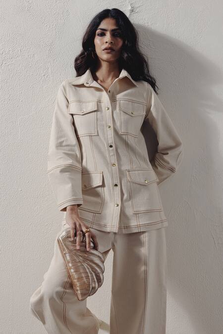 Buy Veera Wear Ivory Denim Embroidery Collared Shirt And Pant Set Online at Aza Fashions Buy_Veera Wear_Ivory Denim Embroidery Collared Shirt And Pant Set _Online_at_Aza_Fashions