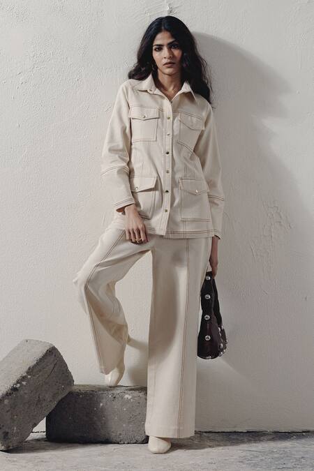 Buy Veera Wear Ivory Denim Embroidery Collared Thread Work Shirt Online at Aza Fashions Buy_Veera Wear_Ivory Denim Embroidery Collared Thread Work Shirt _Online_at_Aza_Fashions