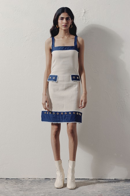 Shop Veera Wear Blue Denim Square , Open Dress And Short Jacket Set Online at Aza Fashions Shop_Veera Wear_Blue Denim Square , Open Dress And Short Jacket Set _Online_at_Aza_Fashions