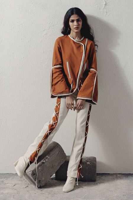 Buy_Veera Wear_Ivory Denim Criss Cross Side Pant_Online_at_Aza_Fashions