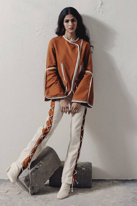 Veera Wear Brown Denim Round Neck Overlapping Top Online at Aza Fashions Veera Wear_Brown Denim Round Neck Overlapping Top _Online_at_Aza_Fashions