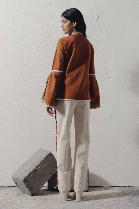 Shop Veera Wear Brown Denim Round Neck Overlapping Top Online at Aza Fashions Shop_Veera Wear_Brown Denim Round Neck Overlapping Top _Online_at_Aza_Fashions