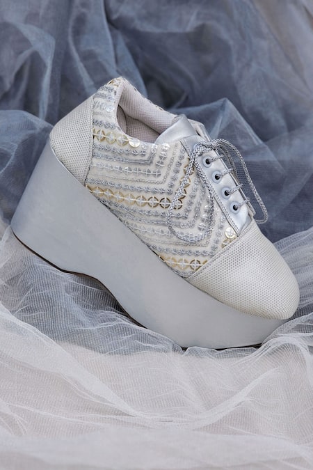 Shop Around Always Silver Zari Sequin Sneaker Wedges at Aza Fashions Shop_Around Always_Silver Zari Sequin Sneaker Wedges _at_Aza_Fashions