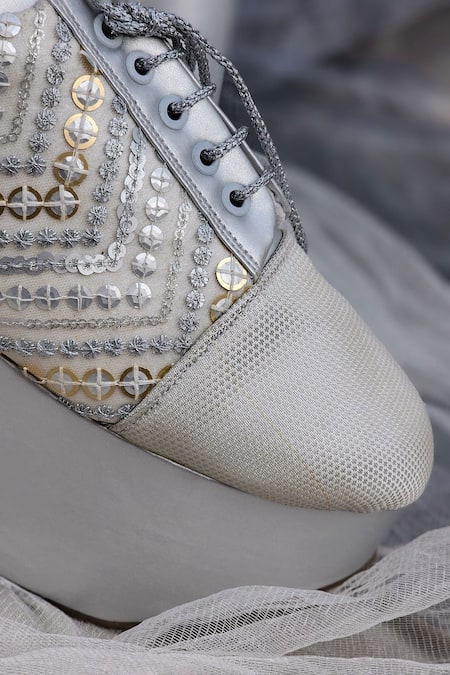 Around Always Silver Zari Sequin Sneaker Wedges Online at Aza Fashions Around Always_Silver Zari Sequin Sneaker Wedges _Online_at_Aza_Fashions