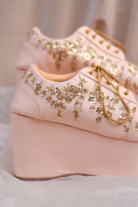 Around Always Rose Gold Zari, Sequins Embroidered Sneaker Wedges Online at Aza Fashions Around Always_Rose Gold Zari, Sequins Embroidered Sneaker Wedges _Online_at_Aza_Fashions