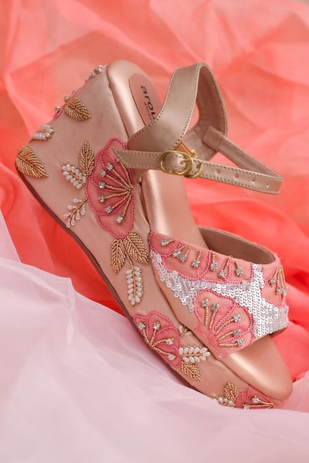 Shop Around Always Pink Crystals, Sequins, Applique, Beads Floral Wedges at Aza Fashions Shop_Around Always_Pink Crystals, Sequins, Applique, Beads Floral Wedges _at_Aza_Fashions
