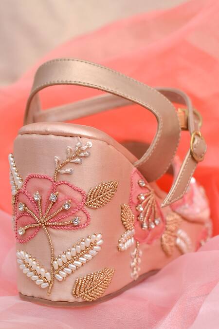Around Always Pink Crystals, Sequins, Applique, Beads Floral Wedges Online at Aza Fashions Around Always_Pink Crystals, Sequins, Applique, Beads Floral Wedges _Online_at_Aza_Fashions
