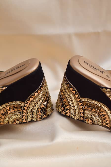 Shop Around Always Black Sequins, Beads Mandala Embroidered Wedges at Aza Fashions Shop_Around Always_Black Sequins, Beads Mandala Embroidered Wedges _at_Aza_Fashions