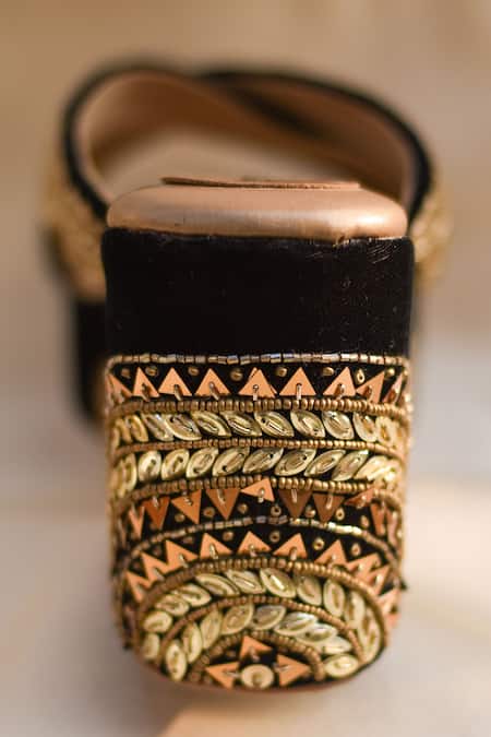 Around Always Black Sequins, Beads Mandala Embroidered Wedges Online at Aza Fashions Around Always_Black Sequins, Beads Mandala Embroidered Wedges _Online_at_Aza_Fashions