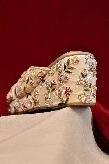 Buy Around Always Gold Zari, Embroidery Wedges Online at Aza Fashions Buy_Around Always_Gold Zari, Embroidery Wedges _Online_at_Aza_Fashions