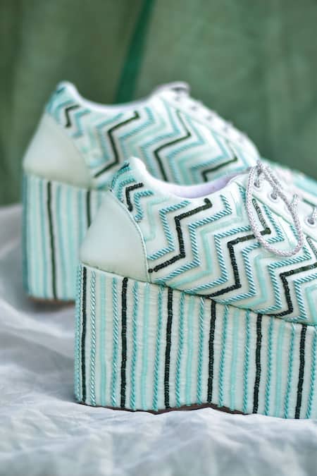 Around Always Green Mint Bead Embroidered Sneaker Wedges Online at Aza Fashions Around Always_Green Mint Bead Embroidered Sneaker Wedges _Online_at_Aza_Fashions