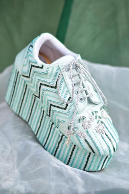 Shop Around Always Green Mint Bead Embroidered Sneaker Wedges at Aza Fashions Shop_Around Always_Green Mint Bead Embroidered Sneaker Wedges _at_Aza_Fashions