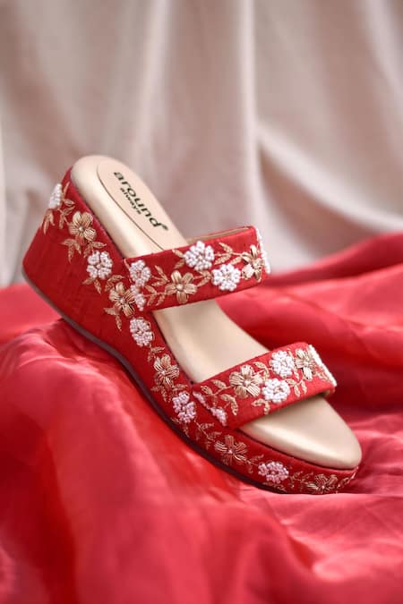 Around Always Red Zardozi Embroidered Wedges 