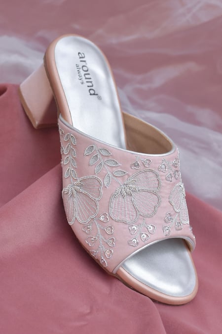 Shop Around Always Pink Sequins, Beads, Zari Embroidered Heels at Aza Fashions Shop_Around Always_Pink Sequins, Beads, Zari Embroidered Heels _at_Aza_Fashions
