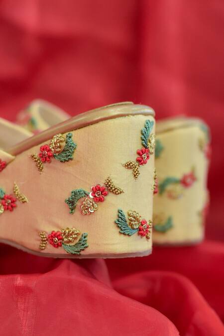 Around Always_Gold Sequins, Embroidery, Beads Floral Wedges _Online_at_Aza_Fashions