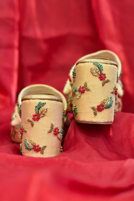 Buy_Around Always_Gold Sequins, Embroidery, Beads Floral Wedges _Online_at_Aza_Fashions