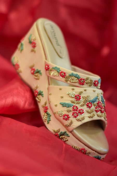 Around Always Gold Floral Sequin Embroidered Wedges 