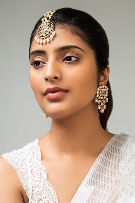 Zevar King Pink Crescent Pearl And Stone Maangtikka 