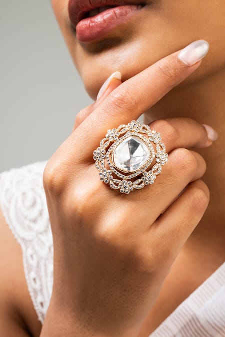 Zevar King White Stones Floral Embellished Ring 