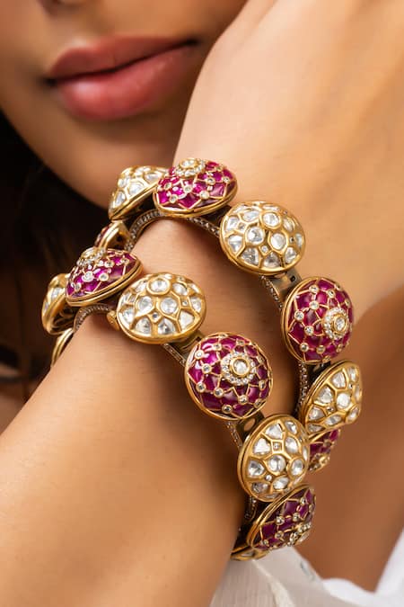 Zevar King Antique Gold Plated Red Stone Bangle 