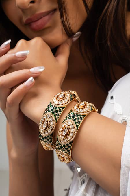 Zevar King Antique Gold Plated Stone Bangle 