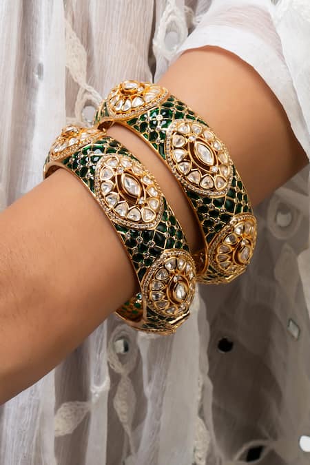 Zevar King Antique Gold Plated Stone Bangle 