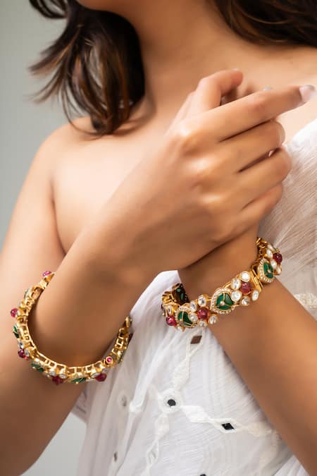 Zevar King Antique Gold Plated Geometric Bangle 