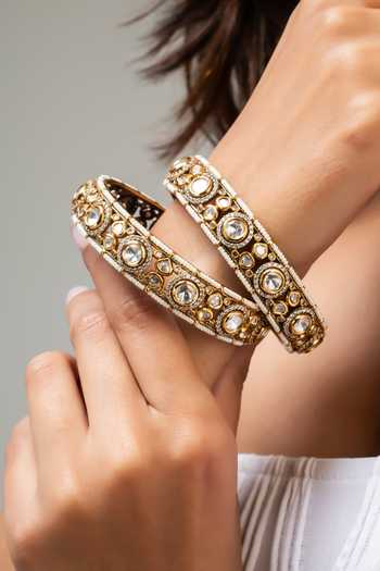Buy Gold Plated Stones, Beads Antique Cutwork Bangle by Zevar King ...