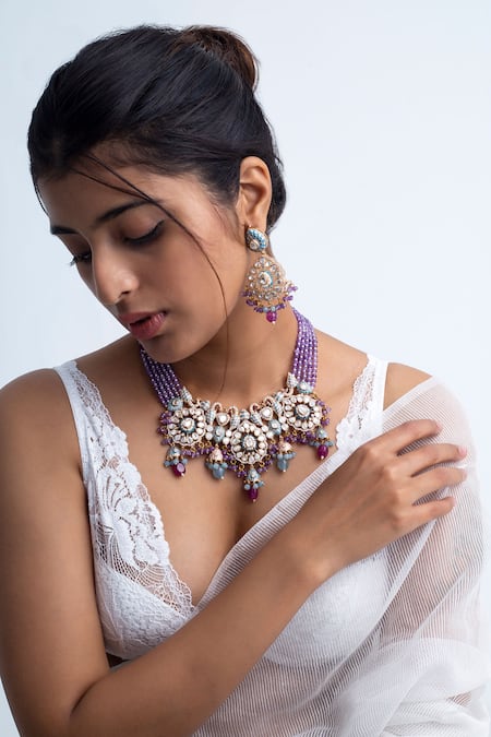 Zevar King Multi Color Stones, Beads Bahar Embellished Necklace Set