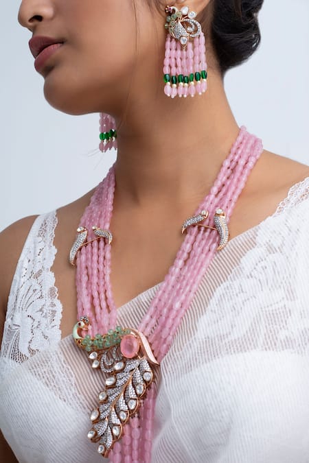Zevar King Pink Stones, Beads Gold Plated Necklace Set Online at Aza Fashions Zevar King_Pink Stones, Beads Gold Plated Necklace Set _Online_at_Aza_Fashions