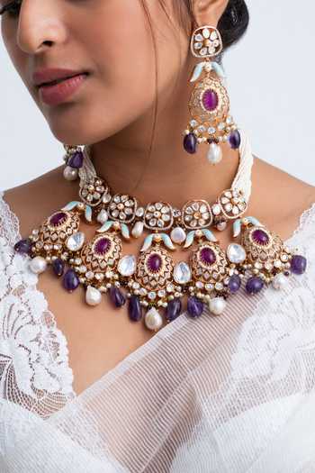 Zevar King Multi Color Stones, Beads Gulshan Embellished Necklace Set Online at Aza Fashions Zevar King_Multi Color Stones, Beads Gulshan Embellished Necklace Set _Online_at_Aza_Fashions