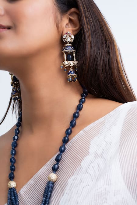 Zevar King_Blue Stones, Beads Antique Jharoka Necklace Set _Online_at_Aza_Fashions