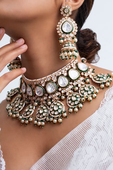 Zevar King Green Stones, Beads Kundan Polki Choker Necklace Set Online at Aza Fashions Zevar King_Green Stones, Beads Kundan Polki Choker Necklace Set _Online_at_Aza_Fashions