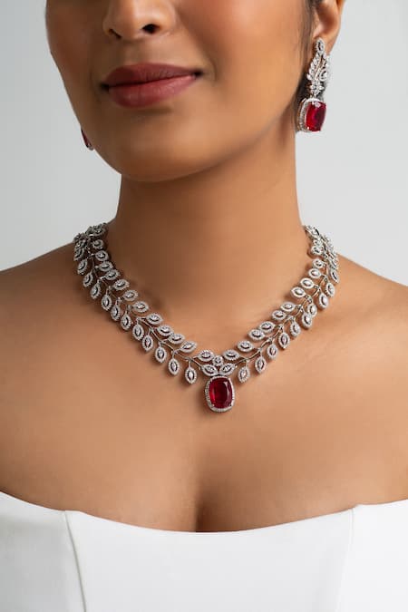 Zevar King Red Stone Embellished Necklace Set 
