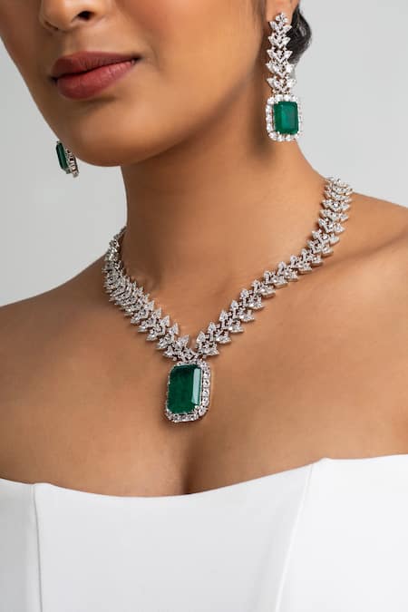 Zevar King Green Stone Embellished Necklace Set 