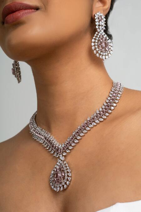 Zevar King_Multi Color Stones Embellished Necklace Set _Online_at_Aza_Fashions