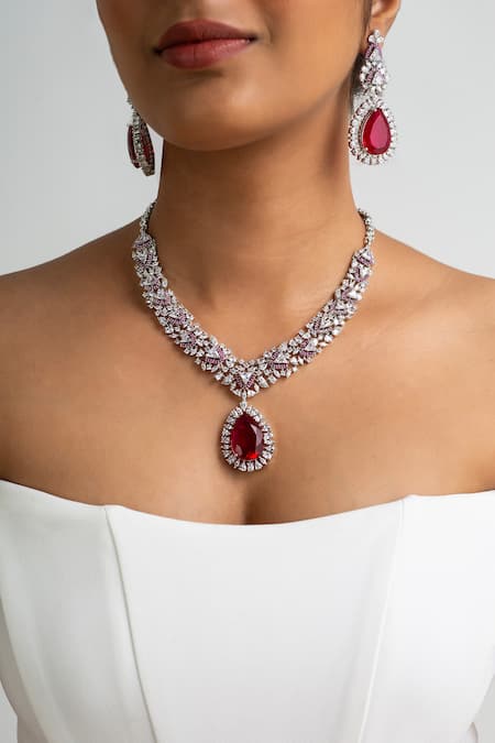 Zevar King White Gold Plated Stone Necklace Set 