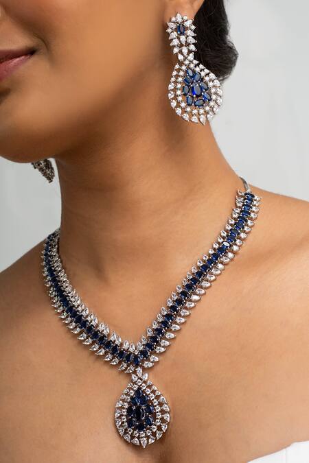 Zevar King Blue Stones Designer Studded Necklace Set Online at Aza Fashions Zevar King_Blue Stones Designer Studded Necklace Set _Online_at_Aza_Fashions