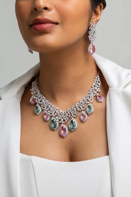 Zevar King Multicolored Teardrop Stone Necklace Set 