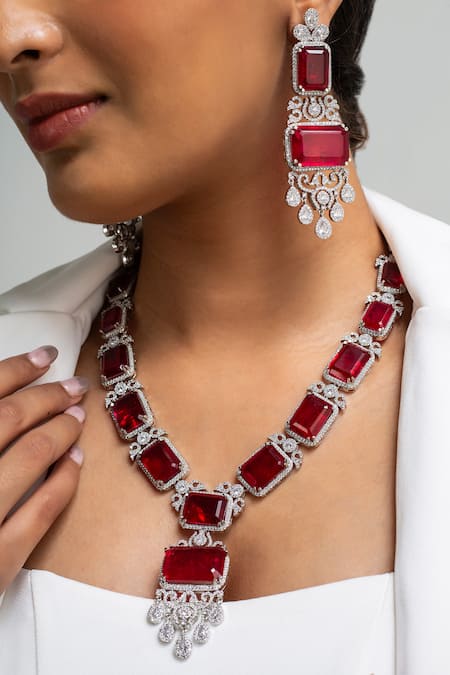 Zevar King Red Stone Embellished Necklace Set 