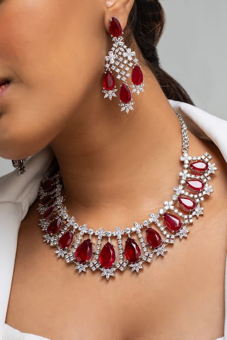 Zevar King Teardrop Stone Embellished Necklace Set 