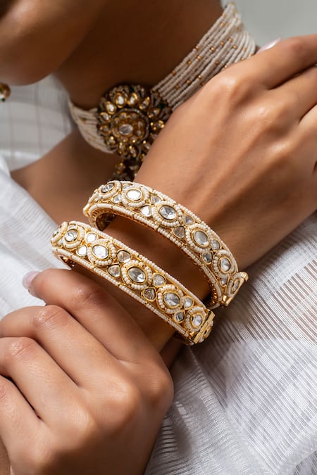 Zevar King Gold Pearl Stone Embellished Bangle 