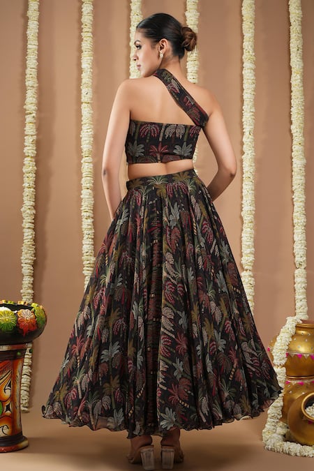 Ahi Clothing Botanical Print Skirt & Blouse Set 