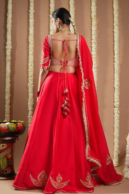 Shop Ahi Clothing Red Silk, Organza Sequins, Zari, Cut Work, Mirrors, Hand Lehenga Set at Aza Fashions Shop_Ahi Clothing_Red Silk, Organza Sequins, Zari, Cut Work, Mirrors, Hand Lehenga Set _at_Aza_Fashions