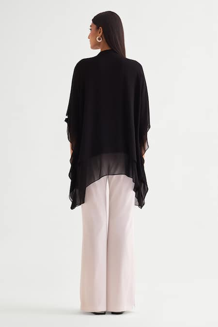 Shop_Namrata Joshipura_Black Georgette Beads Open Neck Embellished Layered Tunic _at_Aza_Fashions
