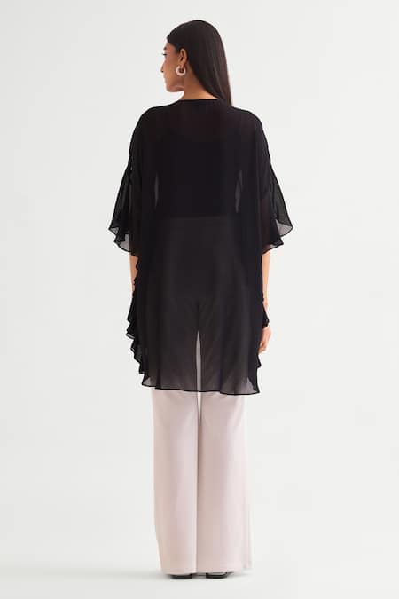 Shop Namrata Joshipura Black Georgette Round Neck 3d Applique Asymmetric Tunic at Aza Fashions Shop_Namrata Joshipura_Black Georgette Round Neck 3d Applique Asymmetric Tunic _at_Aza_Fashions