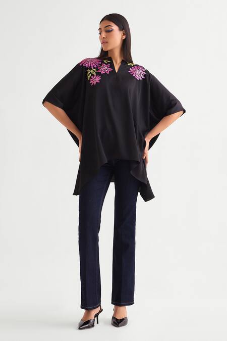 Namrata Joshipura Black Satin Sequins Embellished Asymmetric Tunic Online at Aza Fashions Namrata Joshipura_Black Satin Sequins Embellished Asymmetric Tunic _Online_at_Aza_Fashions