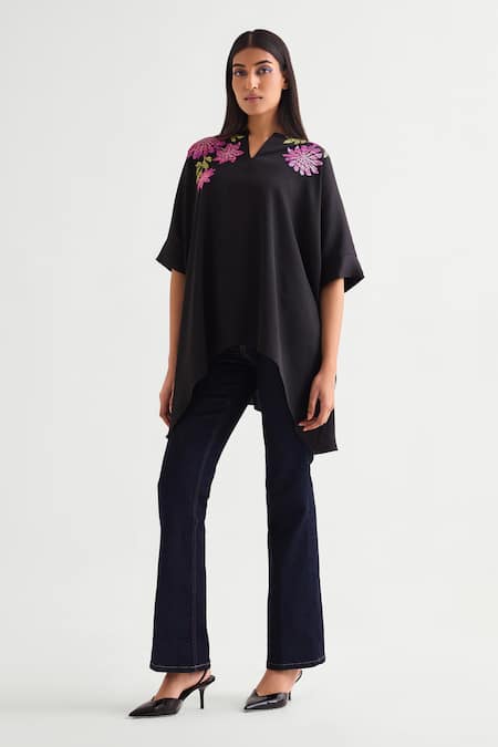 Shop Namrata Joshipura Black Satin Sequins Embellished Asymmetric Tunic at Aza Fashions Shop_Namrata Joshipura_Black Satin Sequins Embellished Asymmetric Tunic _at_Aza_Fashions